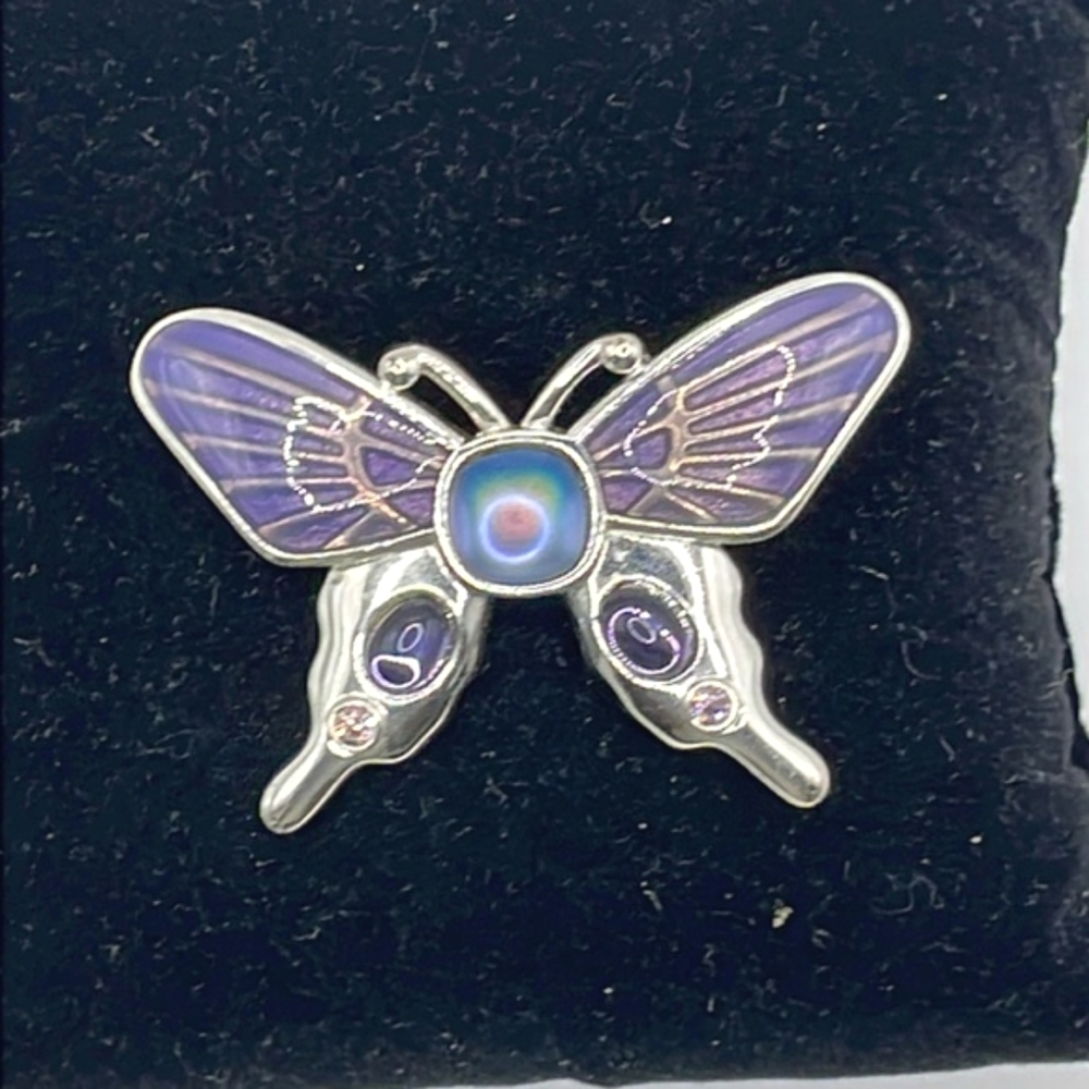 Monet Signed Vintage Silver Tone Purple Enamel Butterfly Pin Brooch